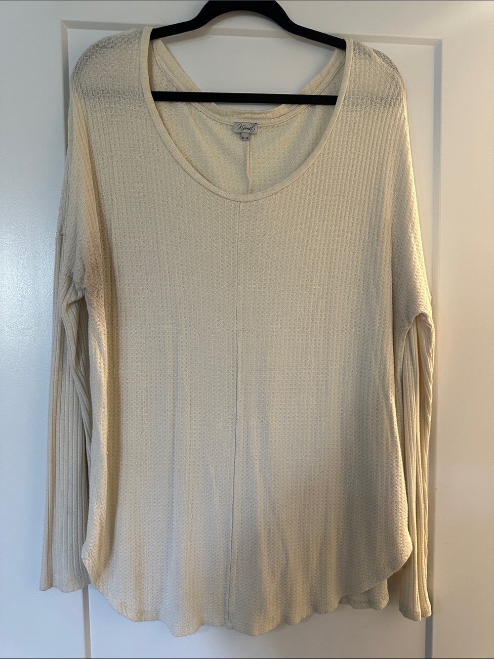 Kismet Ivory Waffle-Knit Scoop Long Sleeve Top